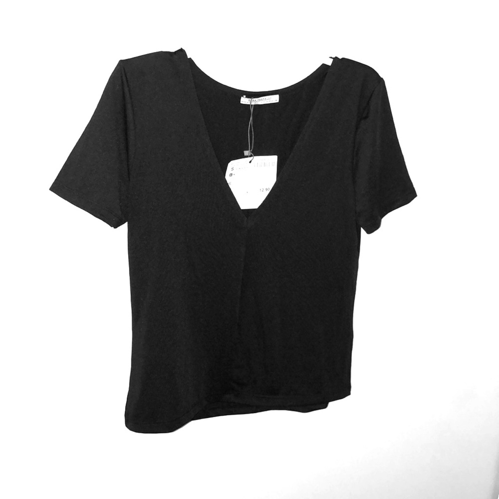 BRAND NEW Zara Trafaluc Black V-Neck Top